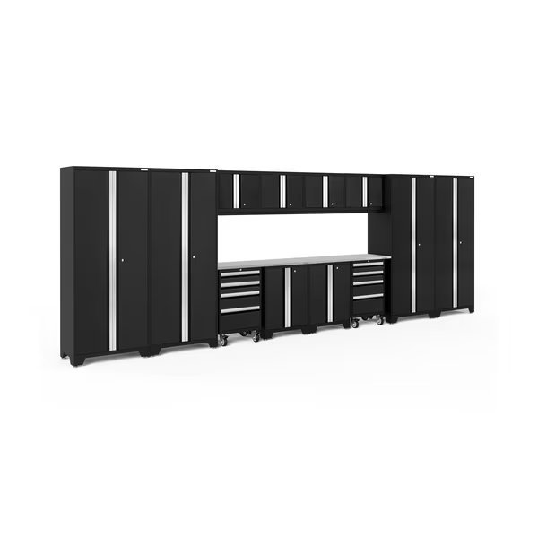 Bold Series 14 Piece Garage Cabinet Set w/Stainless Steel Top, Black, Newage Products, Mfr#: 63266